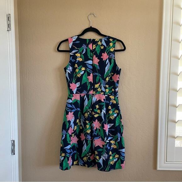 J. Crew Floral Tea Navy Sheath Basket Weave Dress 2 - Picture 3 of 6